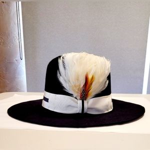 HAT, Black Beaver Felt Hat Vintage Silk Ribbon, Satin Lining, Rare Bird Feathers
